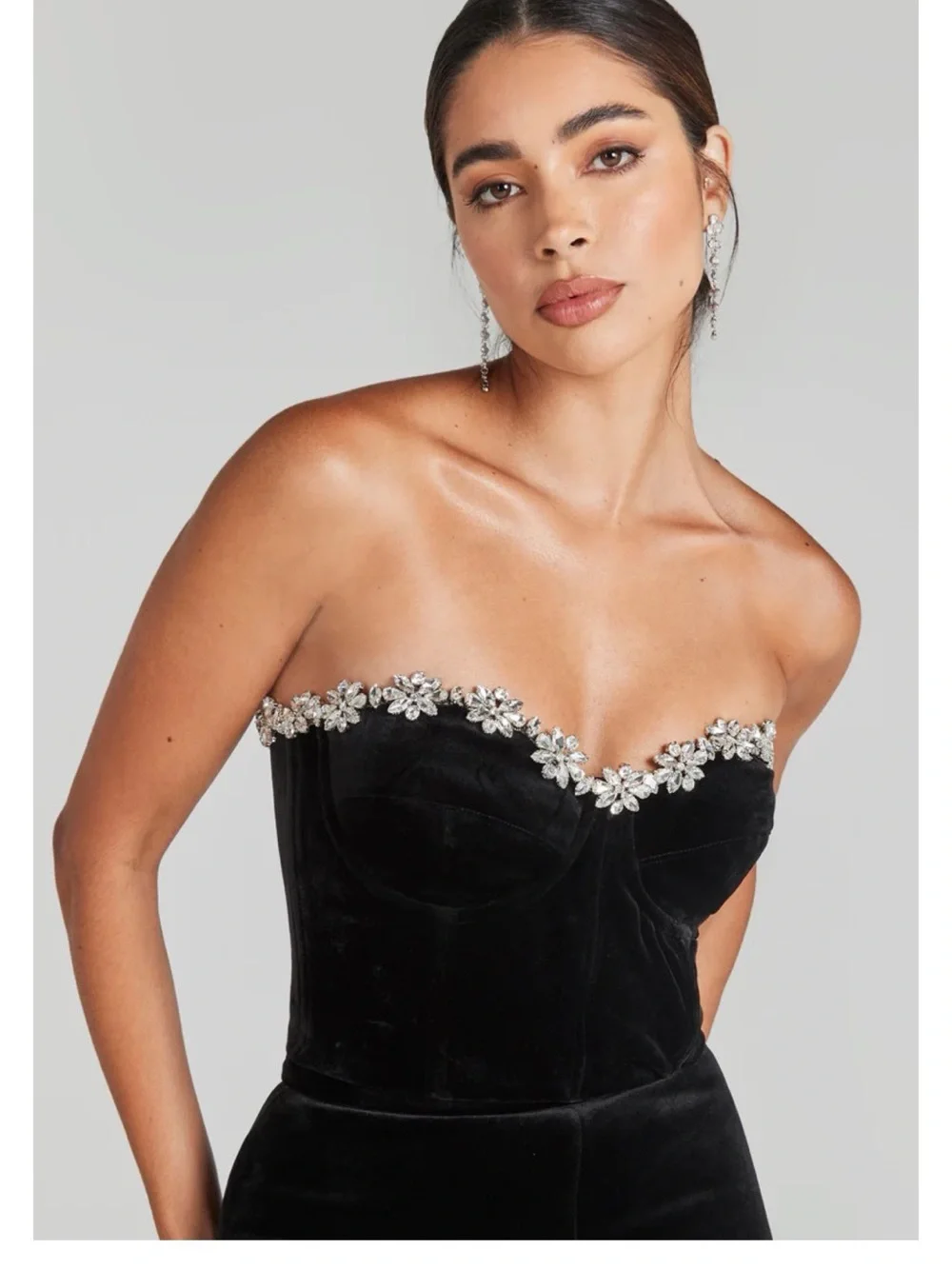 NWT Nadine Merabi DAVINA Black Velvet Crystal Embellished Blazer M & Corset L - Picture 3 of 6